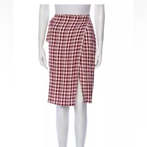 Reformation Skirt XS Checkered Burgundy Knee Length Tie Around Wrap